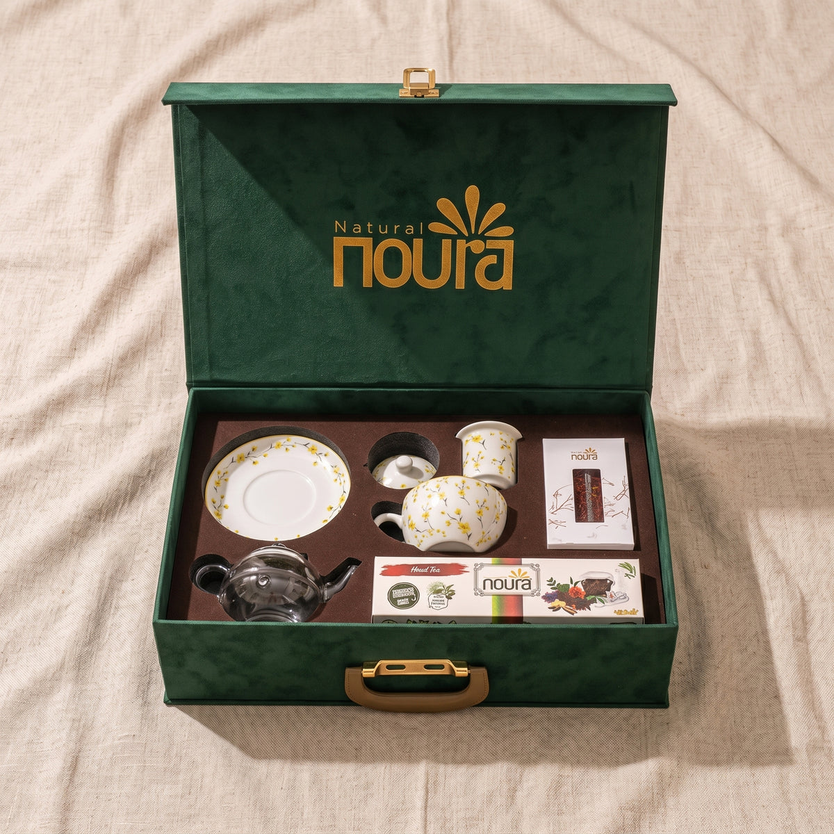 مجموعة هدايا شاي الزعفران الفاخرة (شاي - زعفران - إبريق شاي)